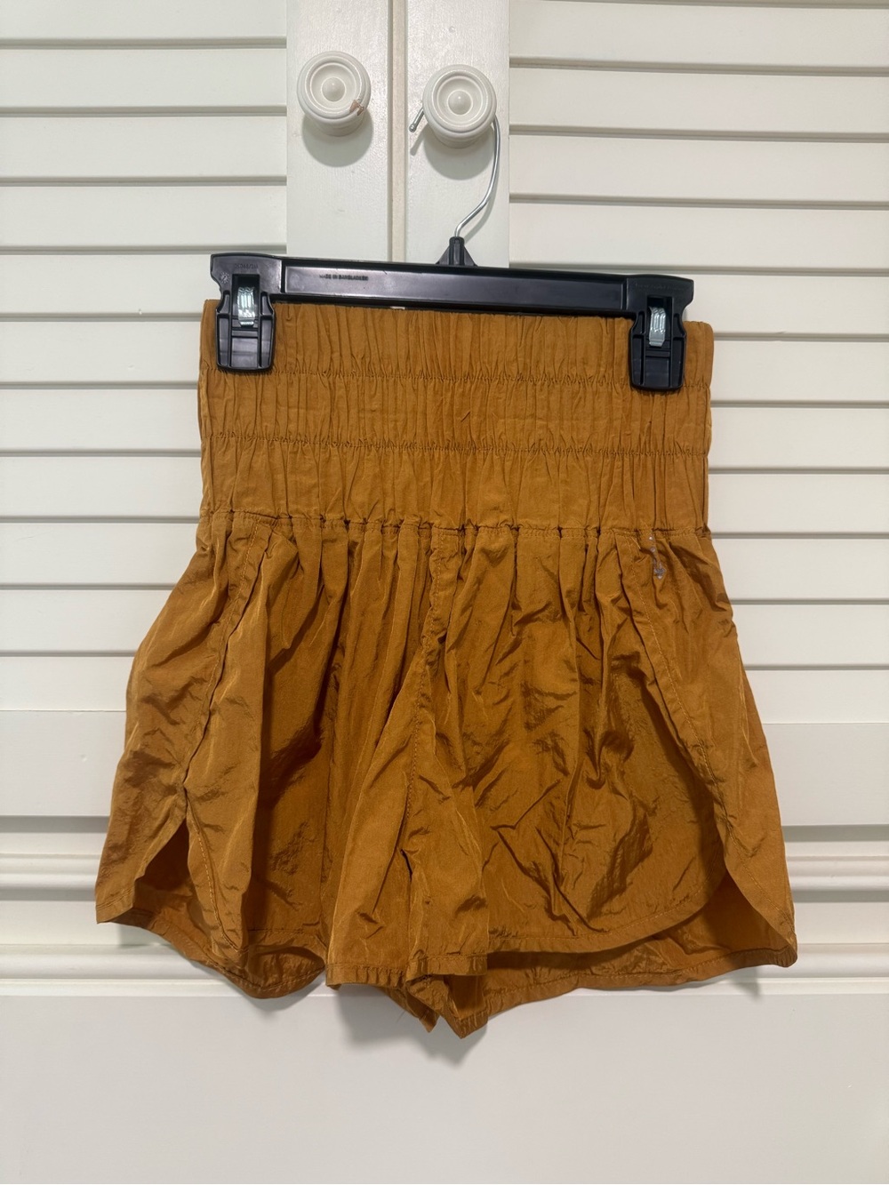 FP Movement by Free People High-Waist Smocked Shorts in Rust